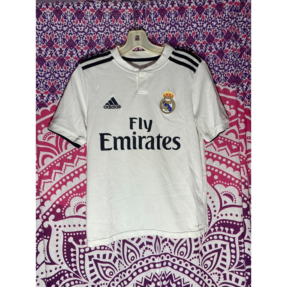 Adidas Fly Emirates Real Madrid Soccer Futbol Jersey Youth Large White Black